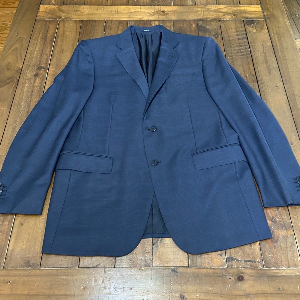 Ermenegildo Zegna Trofeo Navy Blue Check Wool Blazer Sport Coat Made in Italy